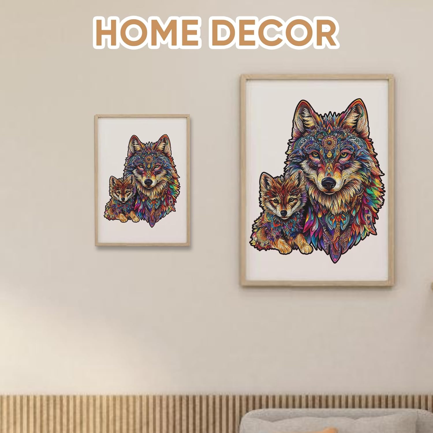 Ruikiyart Wolf Wooden Puzzles for Adults, 200 Pieces Wolf Cub Wood Jigsaw Puzzle, Animal Unique Shaped Brain Teaser Puzzles Birthday Gifts for Kids (9.8"*12")