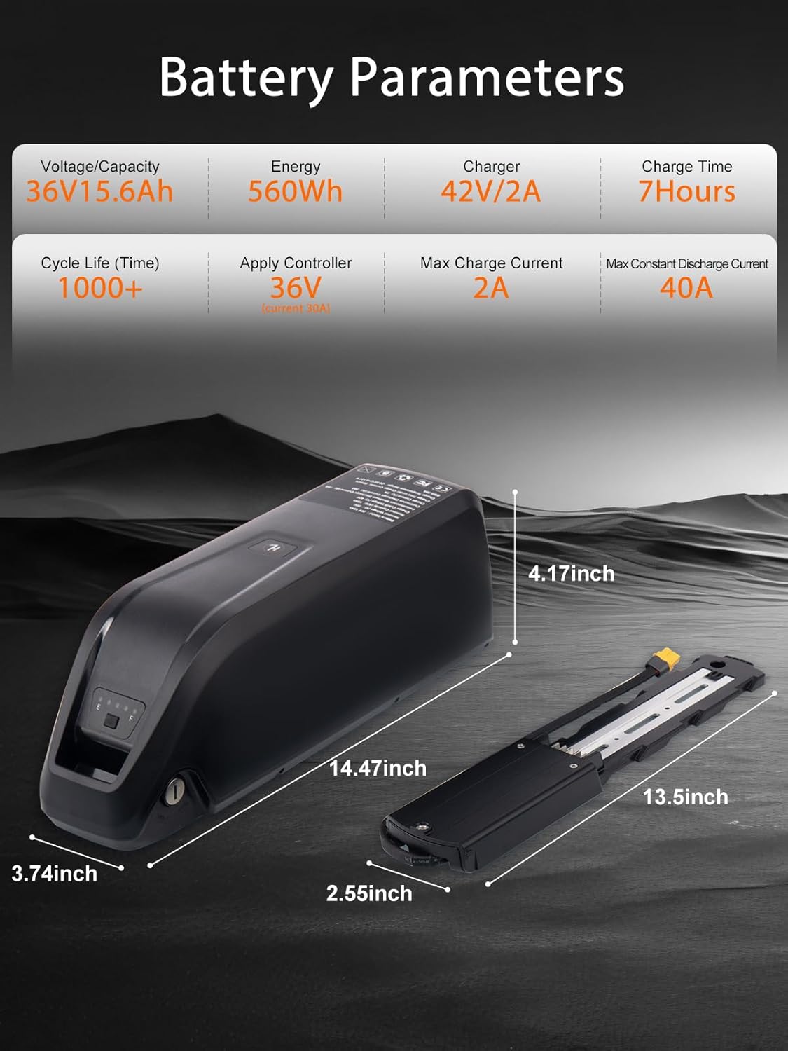 36V 48V 52V Ebike Power Pack Battery for 0-1000W Electric Bike with 40A BMS, 5PIN Base, LED Indicator,Safety Lock, USB Port