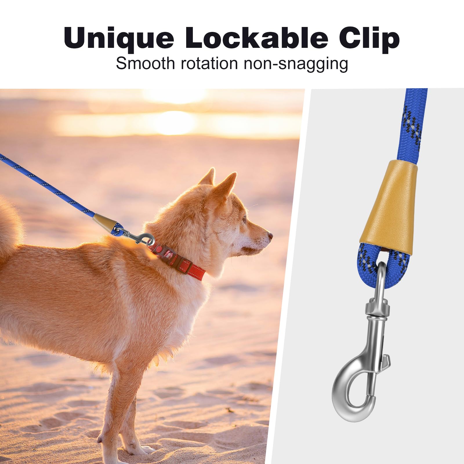 Lynxking – Laisse pour chien en corde de 1,8 m avec poignée rembourrée confortable, laisse à fils hautement réfléchissants pour chiens de petite, moyenne et grande taille (Bleu, 2PCS Grande 1/2po x