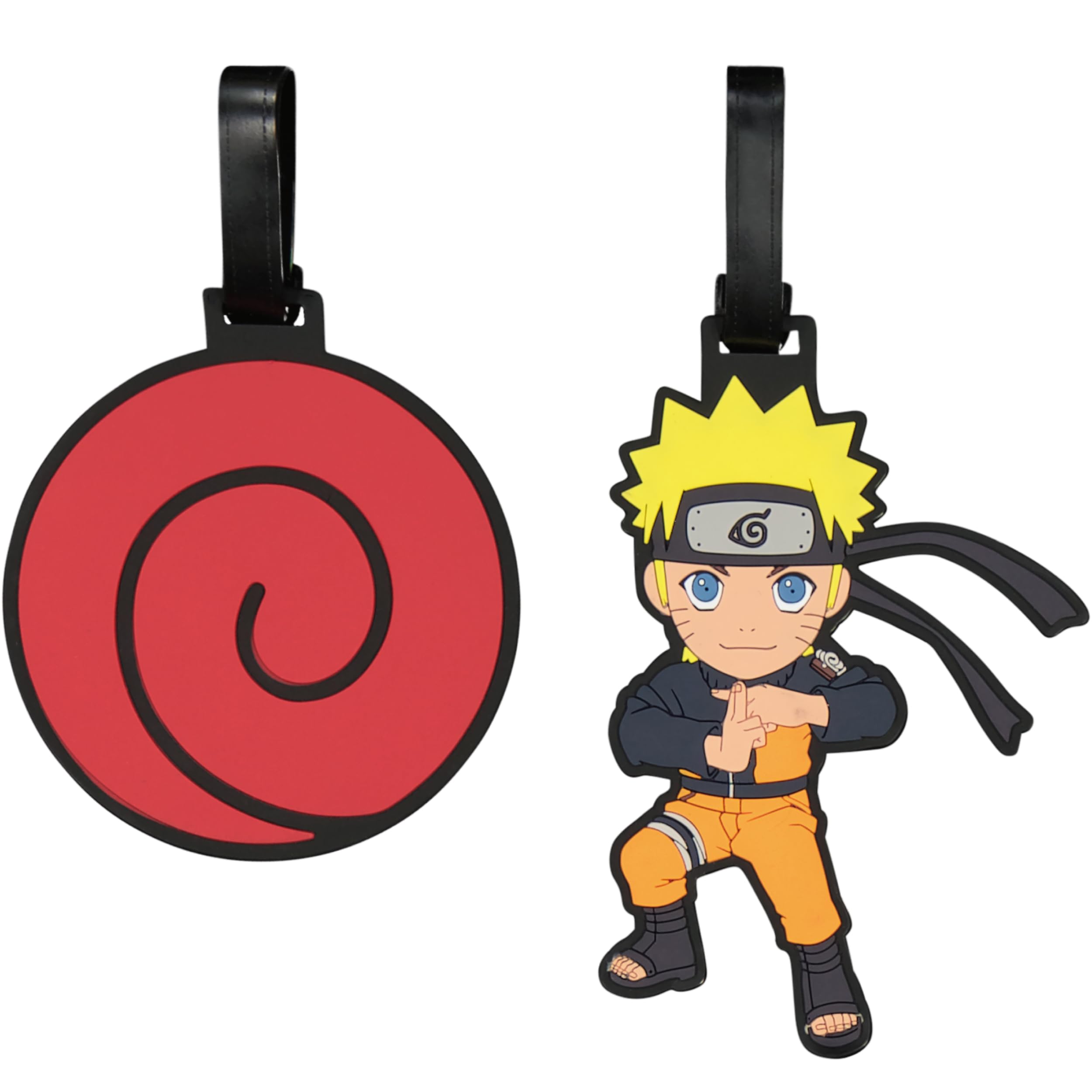 Naruto 2-Piece Suitcase ID Tag Set with Adjustable Straps, Uzumaki and Hidden Leaf Cloud, Multi, One Size