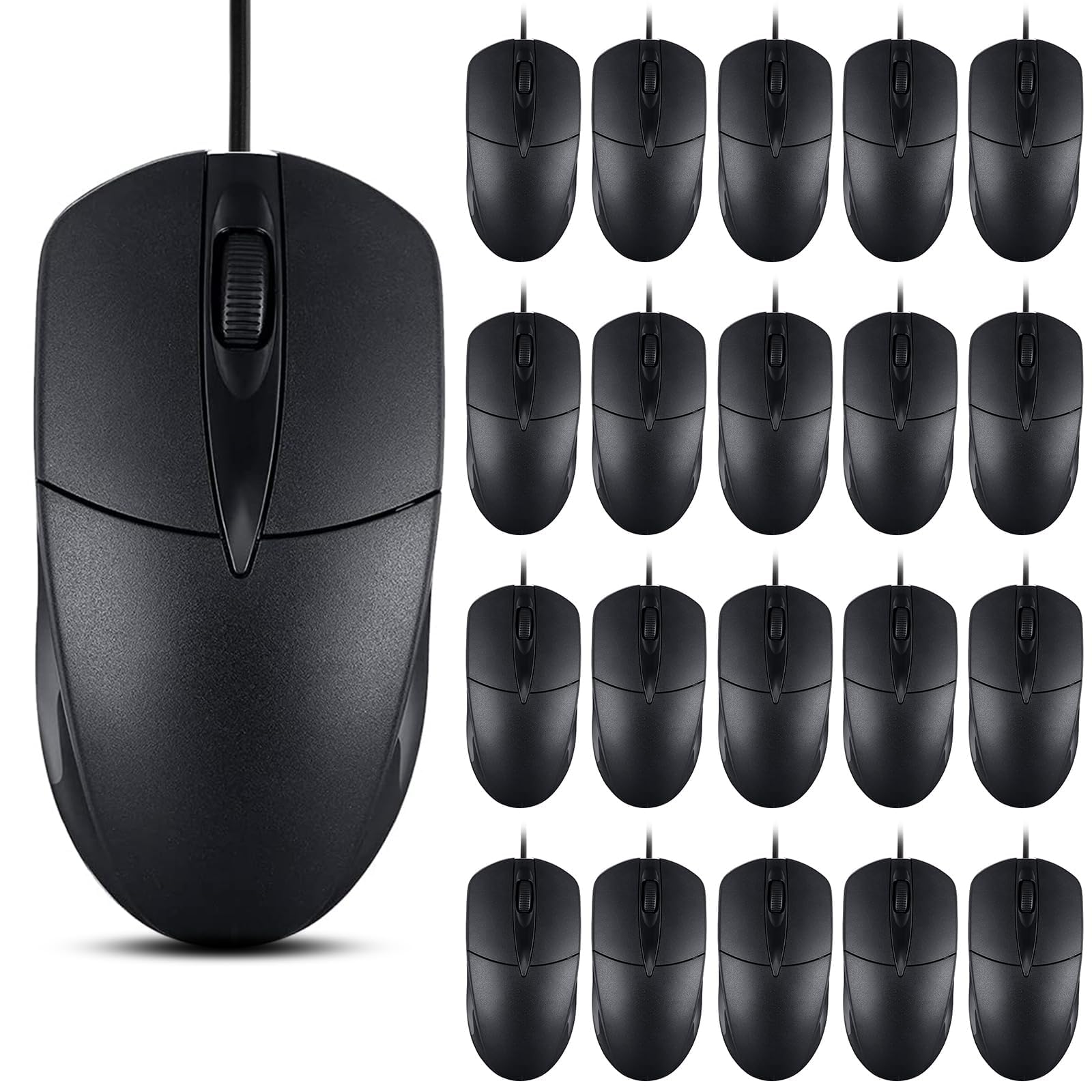 Lot de 20 souris d'ordinateur filaire USB en vrac 1000 DPI 3 boutons avec souris USB simple et silencieuse pour ordinateur portable, ordinateur de bureau (noir 20)