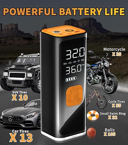 Miniatura 4 de VIL Compresor de aire portátil para inflador de neumáticos, bomba de aire de 12 V CC para neumáticos de automóvil, compresor de aire portátil de 150