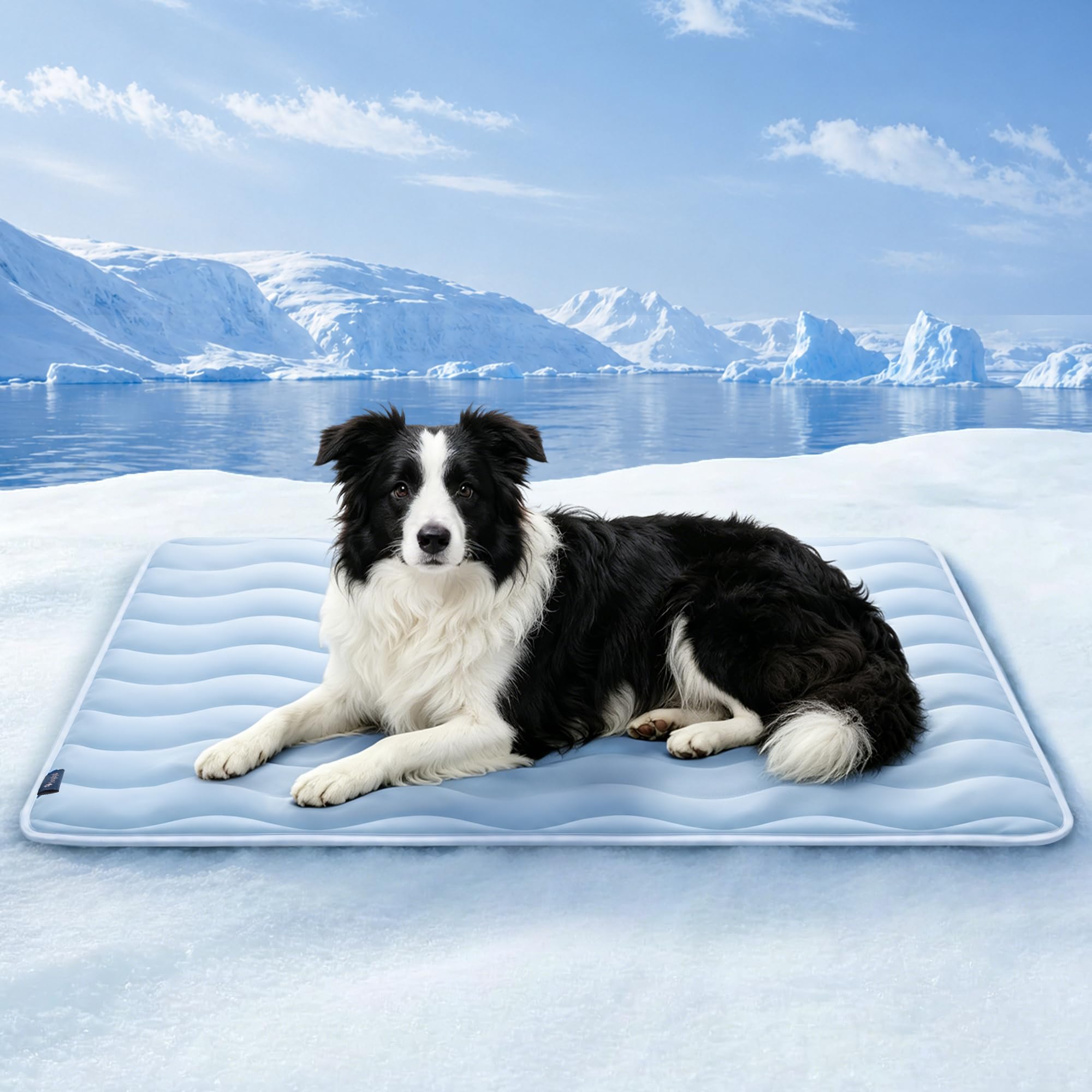 Angelpet Dog Cooling Mat, L 100x70cm, Gel-Free Self Cooling Pet Mat for Large Dogs & Cats, Q-MAX > 0.56 Cool-Touch Fabric, Non-Slip Breathable Washable Pad for Crate, Floor & Car, Blue