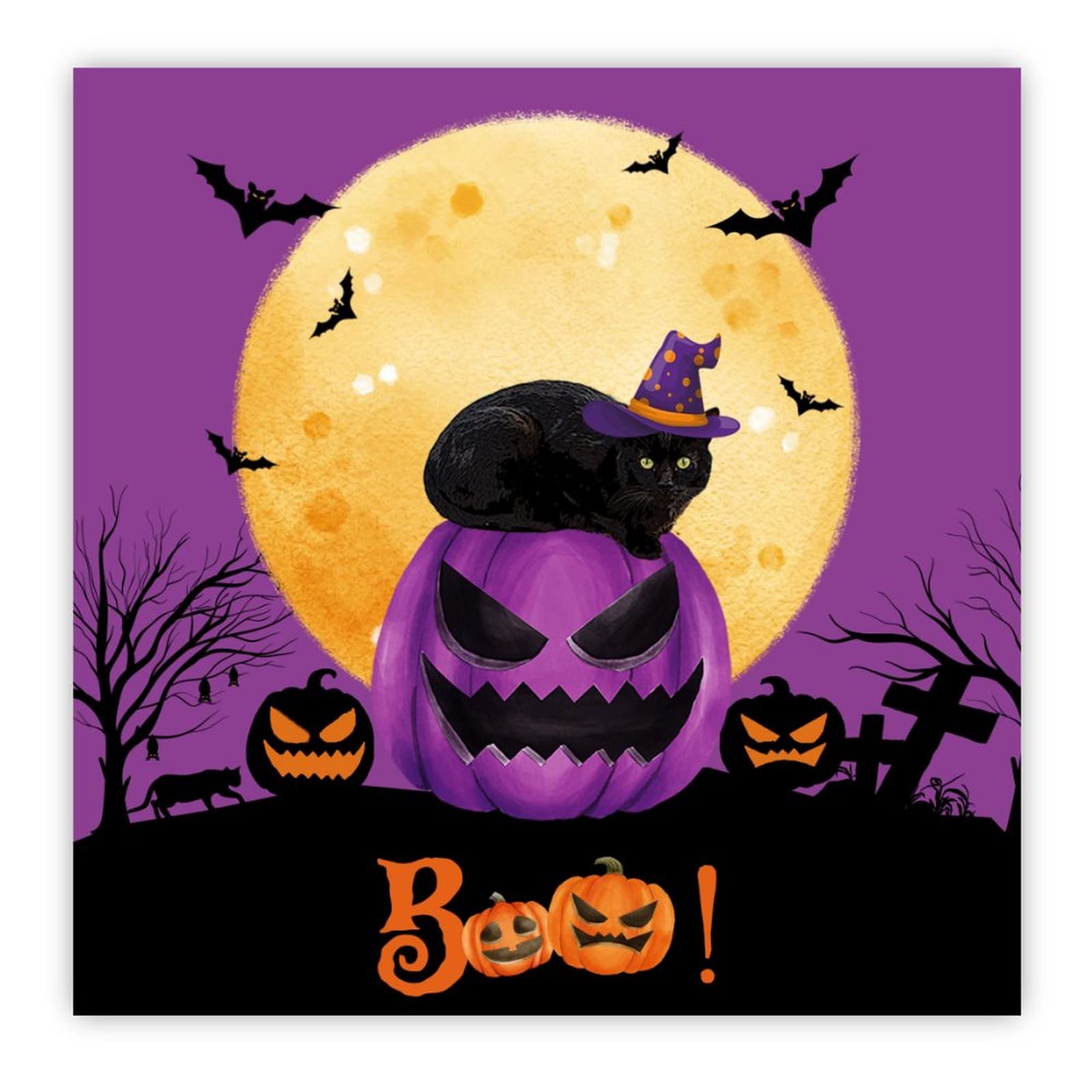 Cadeau de mariage original panneau Halloween en bois avec chat et lune