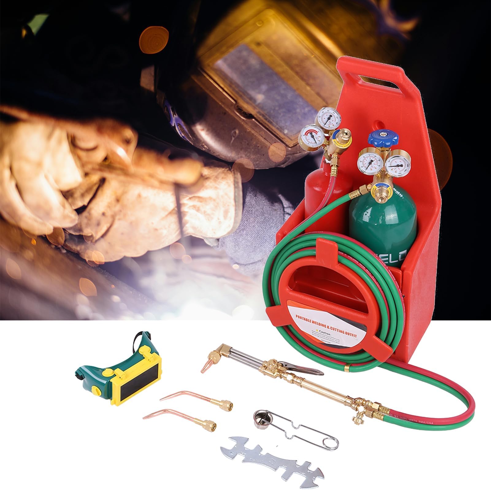 Portable Oxy Acetylene Torch Kit,Professional Oxygen and Acetylene Tanks,Long Pipe Brass Nozzle Welding Brazing Cutting Torch Kit with Gauge,Oxyacetylene Welding and Cutting Torch Kit