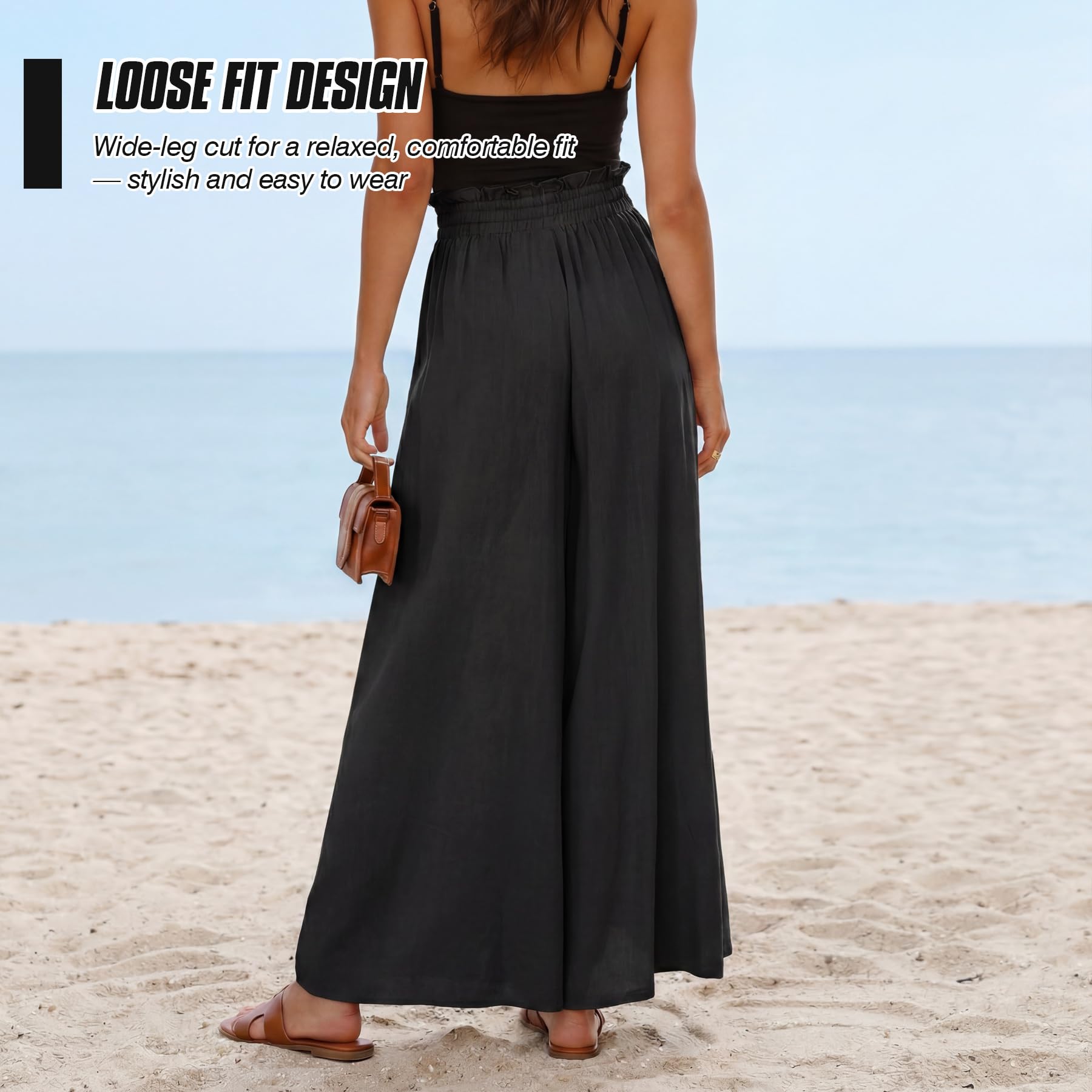 Spesh Pantalon à jambes larges pour femme, taille haute élastique, pantalon d'été ample pour femme, pantalon décontracté avec poches