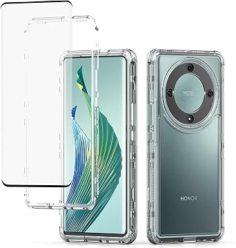 for Honor X9A Case, Honor Magic5 Lite/Honor X40 5G Case with Tempered Glass Screen Protector, Crystal Clear Full Body 3 Layer Heavy Duty Protective Phone Cover Case for Honor X9A 5G Clear