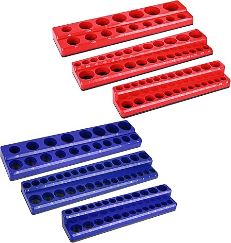 Organizador magnético de llaves de vaso de 6 piezas, soporte magnético de 14 pulgadas, 38 pulgadas, 12 pulgadas, bandeja métrica SAE para