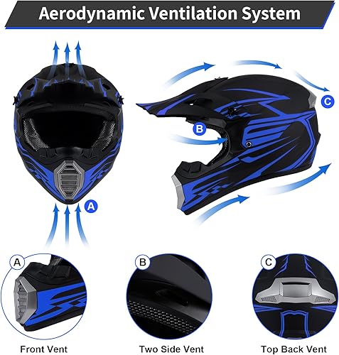 Miniatura 2 de Casco ATV juvenil, casco de motocross para niños, casco unisex con guantes, gafas, protector facial, juego de 4 piezas, buen regalo para familiares