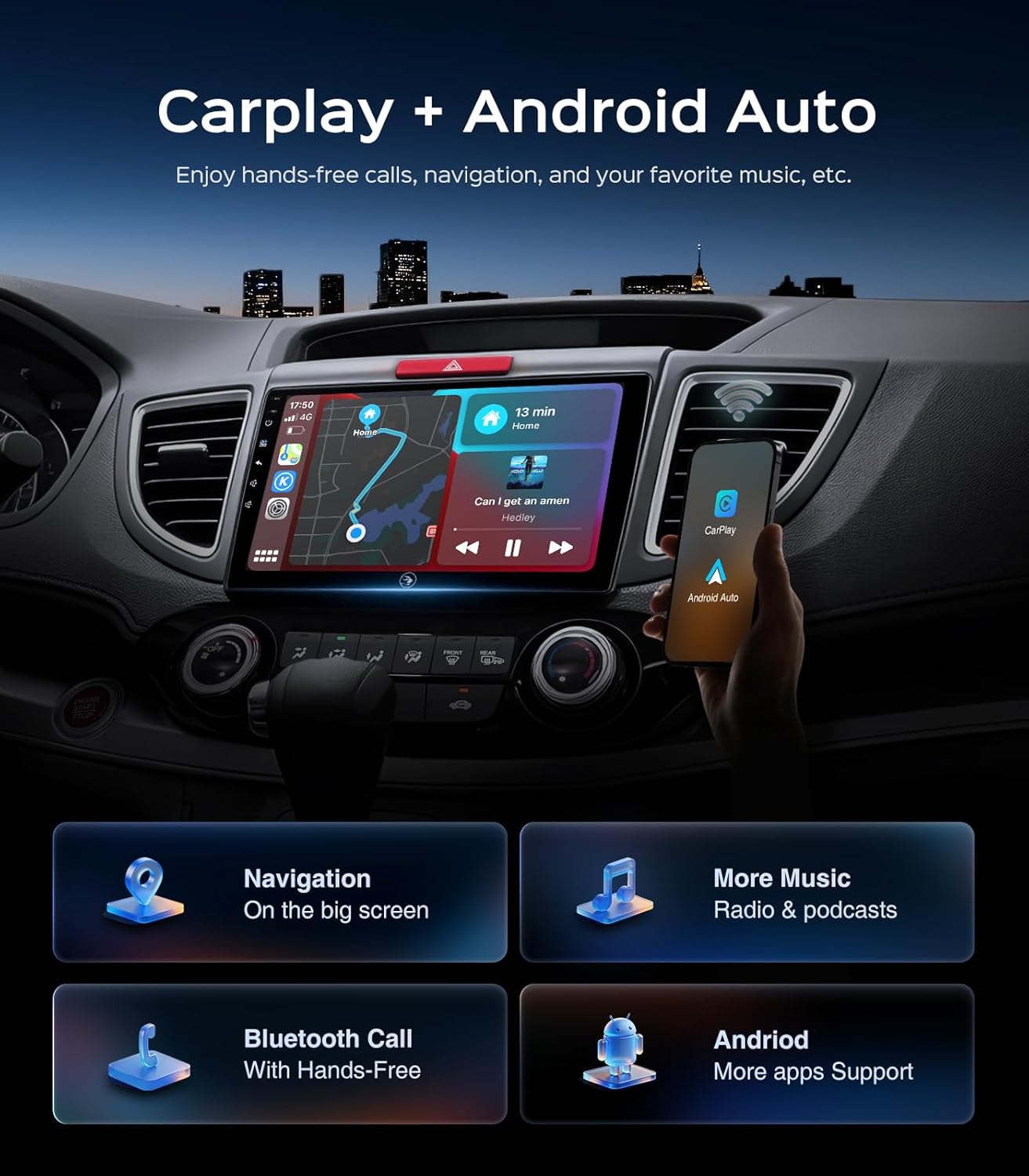 9 Inch Car Radio Stereo for Honda CR-V 2012-2016 Wireless CarPlay Android Auto 5G WiFi GPS Navigation Touch Screen Bluetooth FM RDS HD Backup Camera (2012-2016 CRV Radio)