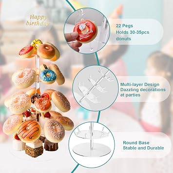 3 Tier Serving Tray with 2m Light String, Acrylic Three Tiered Serving Stand Collapsible Stand & Removable Tiered Serving Trays for Wedding Birthday Tea Party