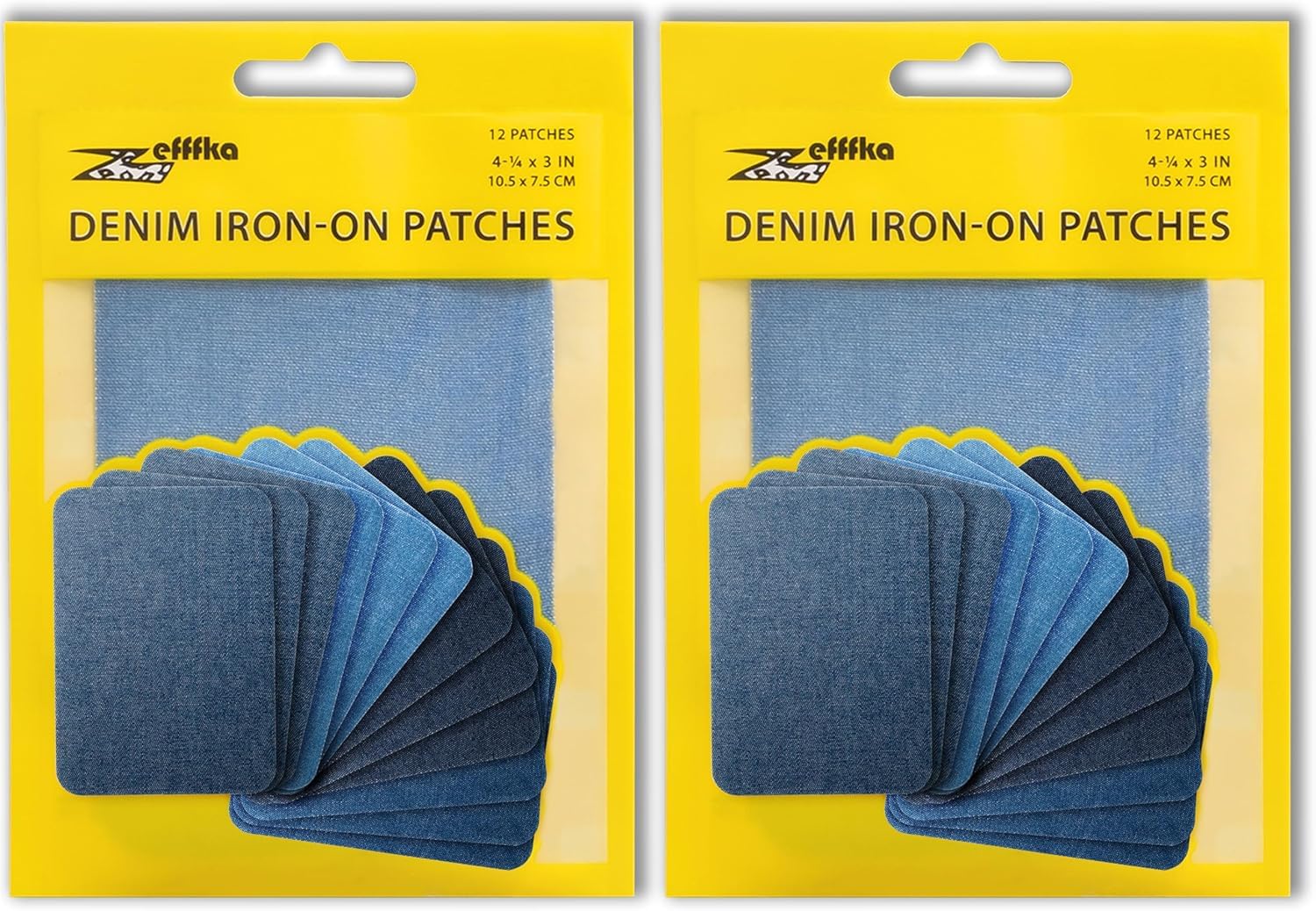 ZEFFFKA 2PACK Jean-Flicken zum Aufbügeln für Innen und Außen Stärkster Kleber 100% Baumwolle Verschiedene Blautöne Reparatur-Dekorationsset 12 Stück Größe 3" x 4-1/4" (7,5 cm x 10,5 cm)