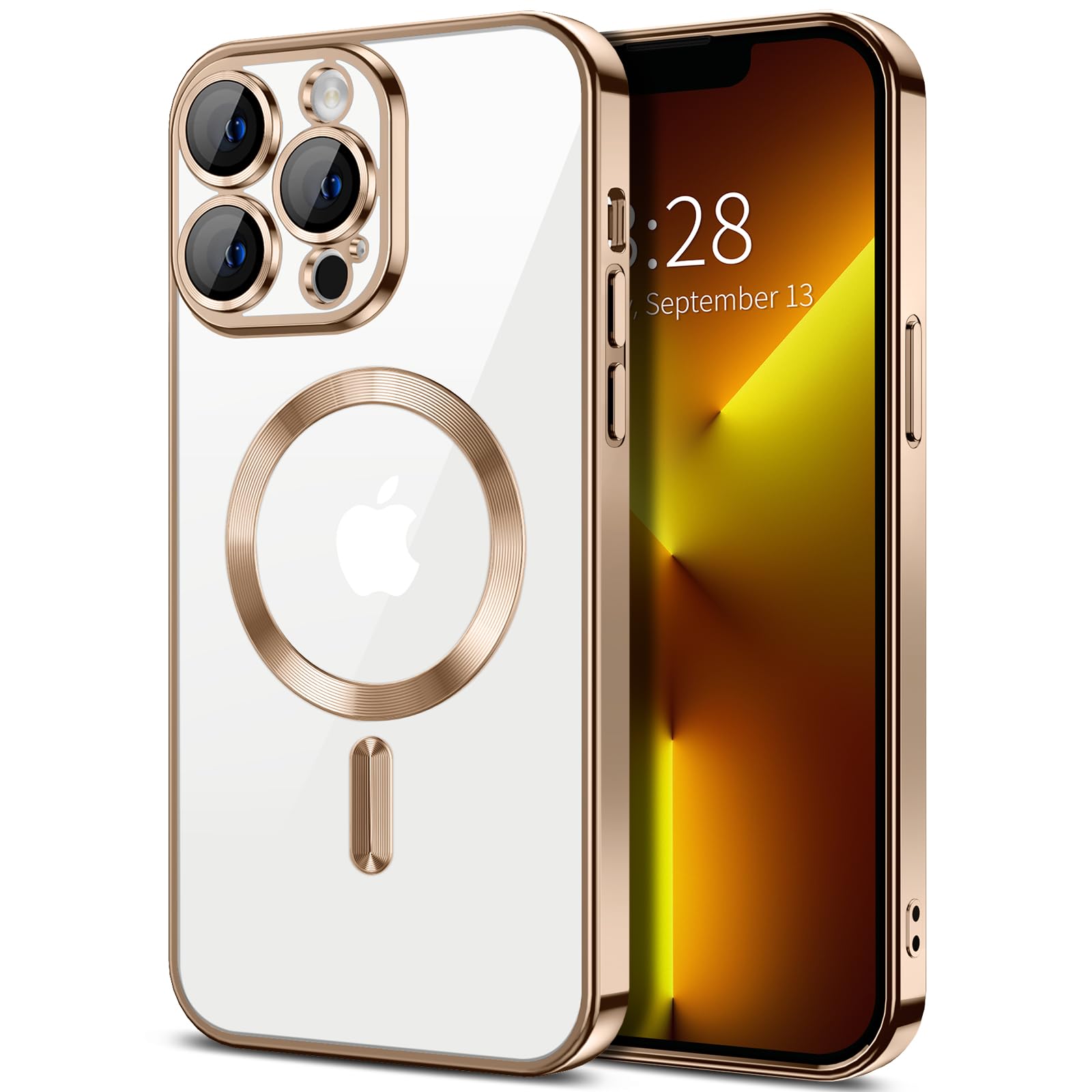 Hython Magnetic Clear for iPhone 13 Pro Case with Camera Lens Protector [Compatible with MagSafe] Luxury Plating Edge Slim Soft TPU Cover Protective