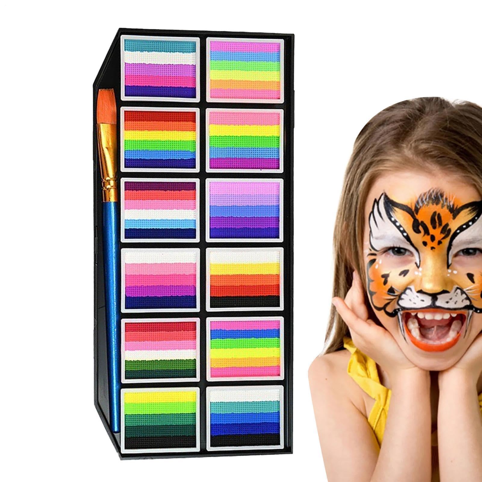 Kit di Pittura per il Viso 12 Colori in Pennarelli a Pennello da Trucco | Makeup Viso Per Halloween, Feste Per Bambini, Teatro, Cosplay, Carnevale, Donne E Ragazze, Spettacolo
