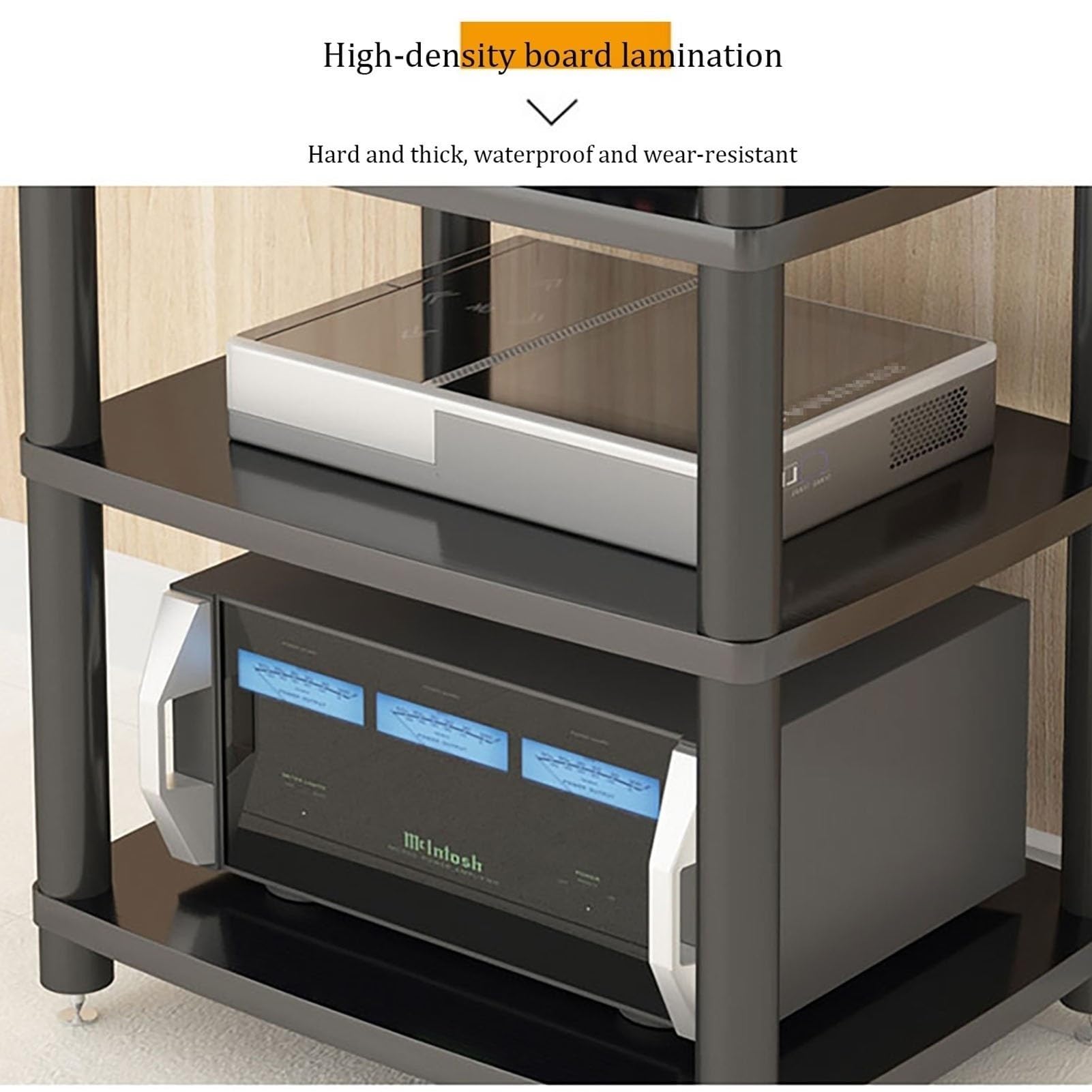 Armadio stereo - mensola per proiettore, supporto multimediale AV, componente audio/video, rack audio stereo, scaffali per centro intrattenimento con piedini in metallo (bianco, 3 livelli)
