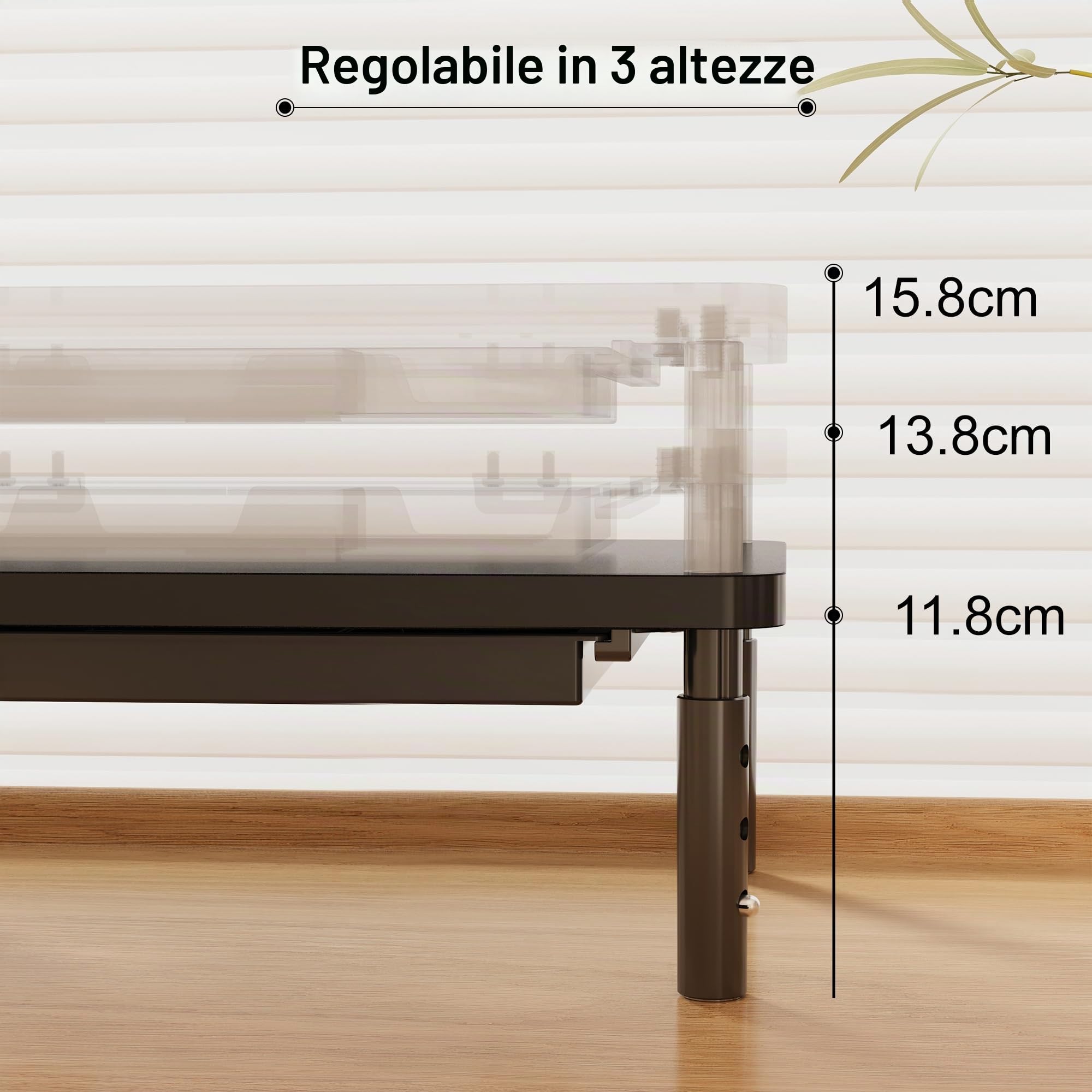 ETHU Supporto per monitor, 3 altezze regolabili (11, 13, 15 cm), con cassetto portaoggetti, organizer da scrivania per ufficio e casa, supporto ergonomico per stampante computer portatile PC