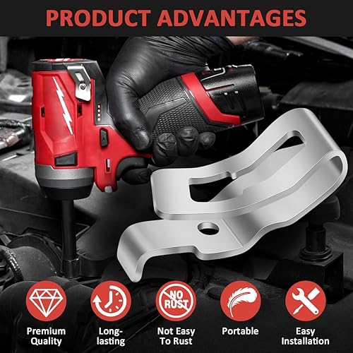 Miniatura 4 de 42-70-0495 Kit de gancho de clip para cinturón Milwaukee M12 Fuel Stubby 38 pulgadas Clip de cinturón de llave de impacto, reemplaza 2551-20 2552-20