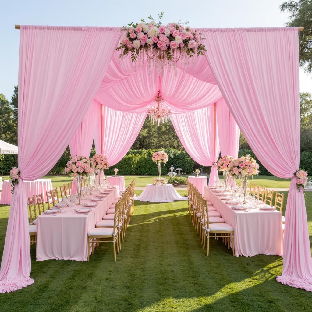 PartyVillage 15 ft Baby Pink Backdrop Curtains - 2 panels, wrinkle-free
