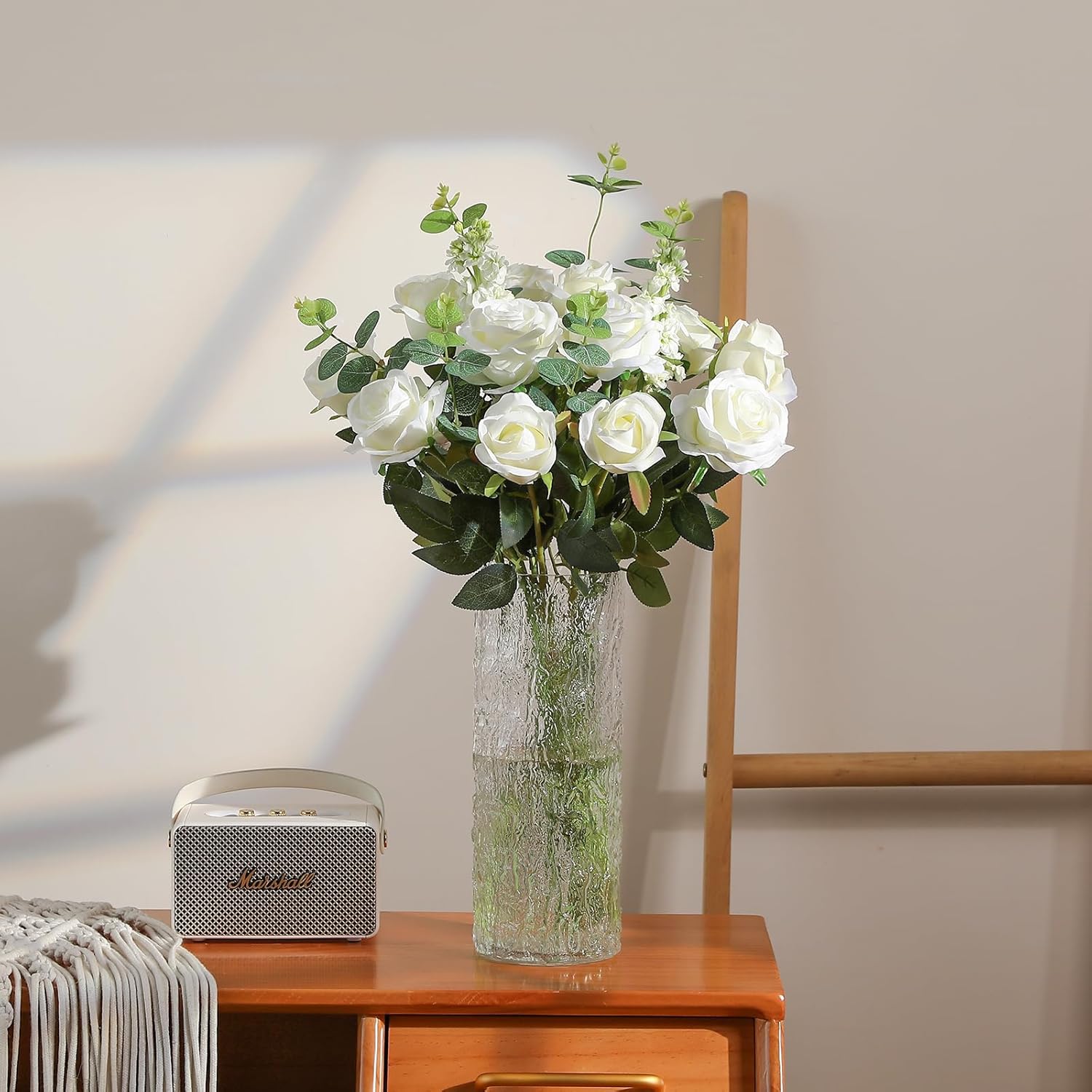 12PCS Artificial Silk Flowers Realistic Roses Bouquet Long Stem for Home Wedding Decoration Party (White -2) - Image 3