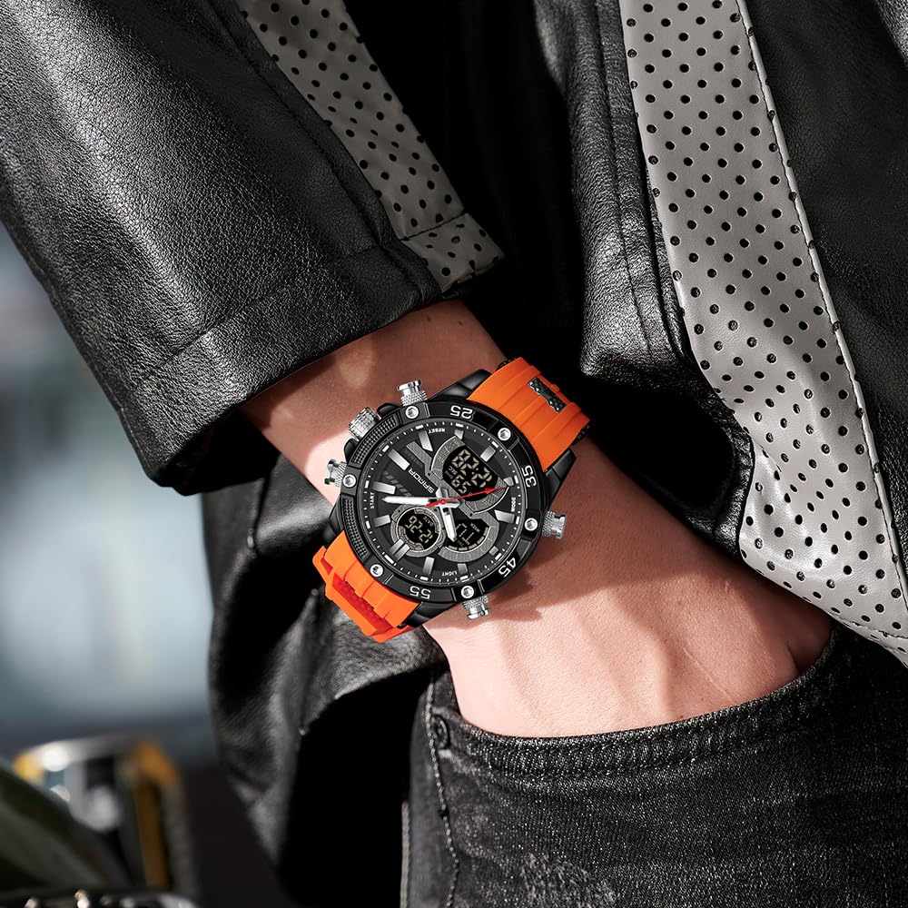 FANMIS Montre de sport analogique et numérique pour homme - Étanche jusqu'à 50 m - Bracelet en silicone - Chronographe - Robuste - Rétroéclairage LED - Alarme - Chronomètre - Date