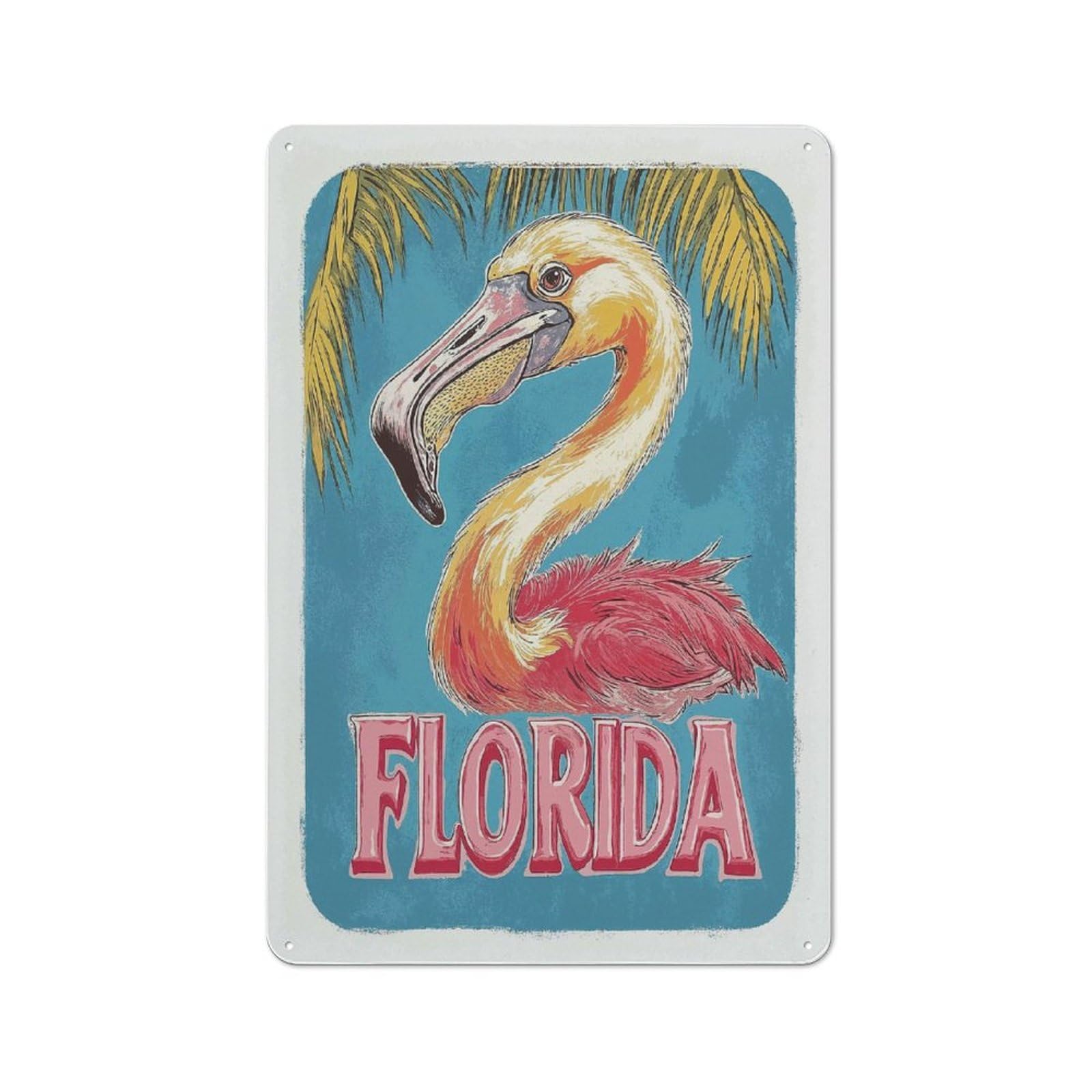 Junmoney Style-3 Florida Flamingo Travel Us Industrial Metal Wall Decor 30X20cm, Tin Sign For Workshop, Basement, Shed Or Games Room