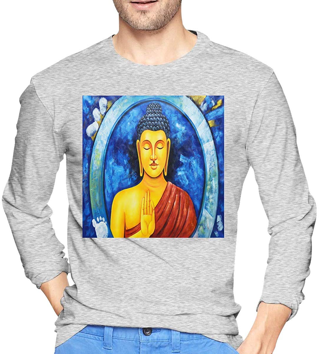 Blue Buddha in Meditation Men's Long Sleeve T-Shirt Cotton T-Shirt Sports T-Shirt