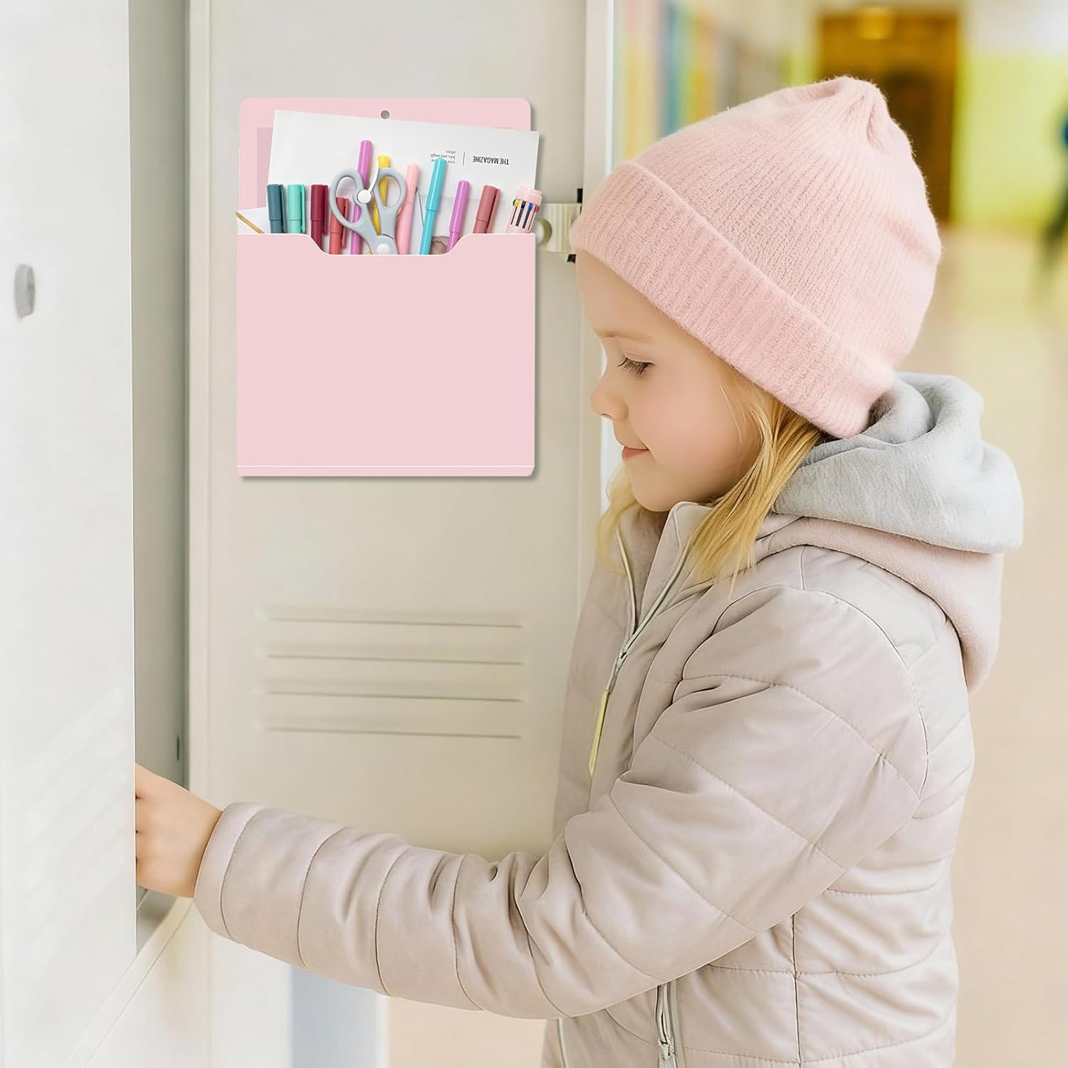 Fuutreo 6 Pcs Magnetic Wall File Organizer Magnetic Wall File Holder Refrigerator Magazine Holder for Mail Letters Paper(Rose Pink,12.2 x 9.4 Inch)