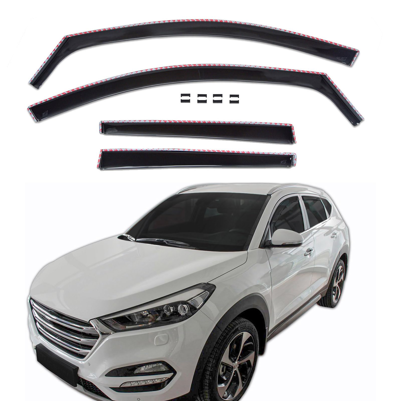 Déflecteurs D’air Pour Fenêtres Hyundai Ix35 2010-2015 - Set 4 Pièces, Acrylique Fumé, Installation Intérieure