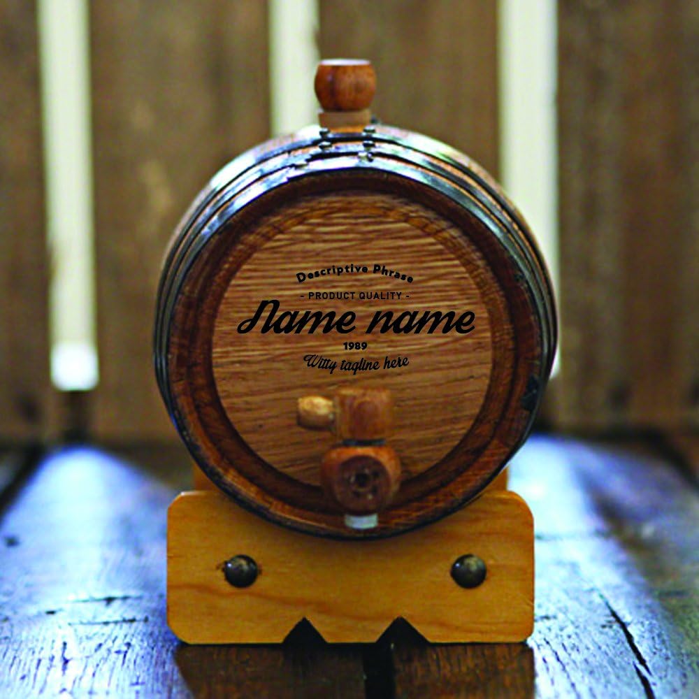 Personalized 1-liter American Oak Barrel | Laser Engraved - Template 16 | Handcrafted using American White Oak | Age your own Whiskey, Beer, Wine, Bourbon, Tequila, Hot Sauce & More