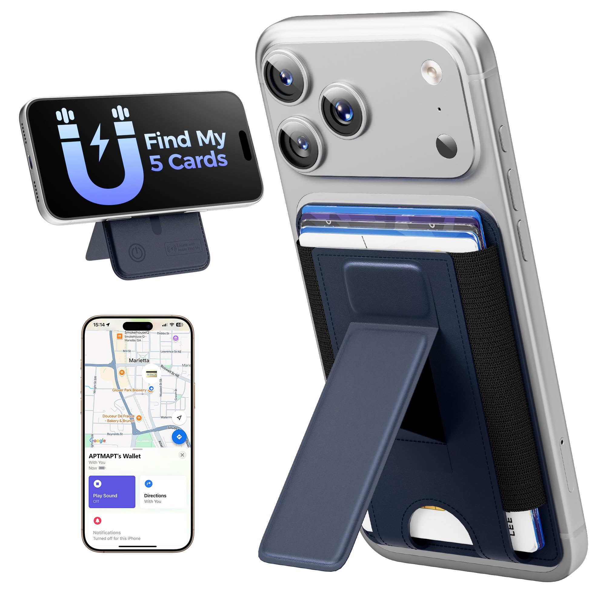 for Magsafe Wallet for iPhone 16/15/14/13/12 Series | Trackable Wallet | Adjustable Stand | Secure Grip| Works with Apple Find My | Stronger Magnetic | 6 Cards Holder | RFID Bloking (Blue)-image-47