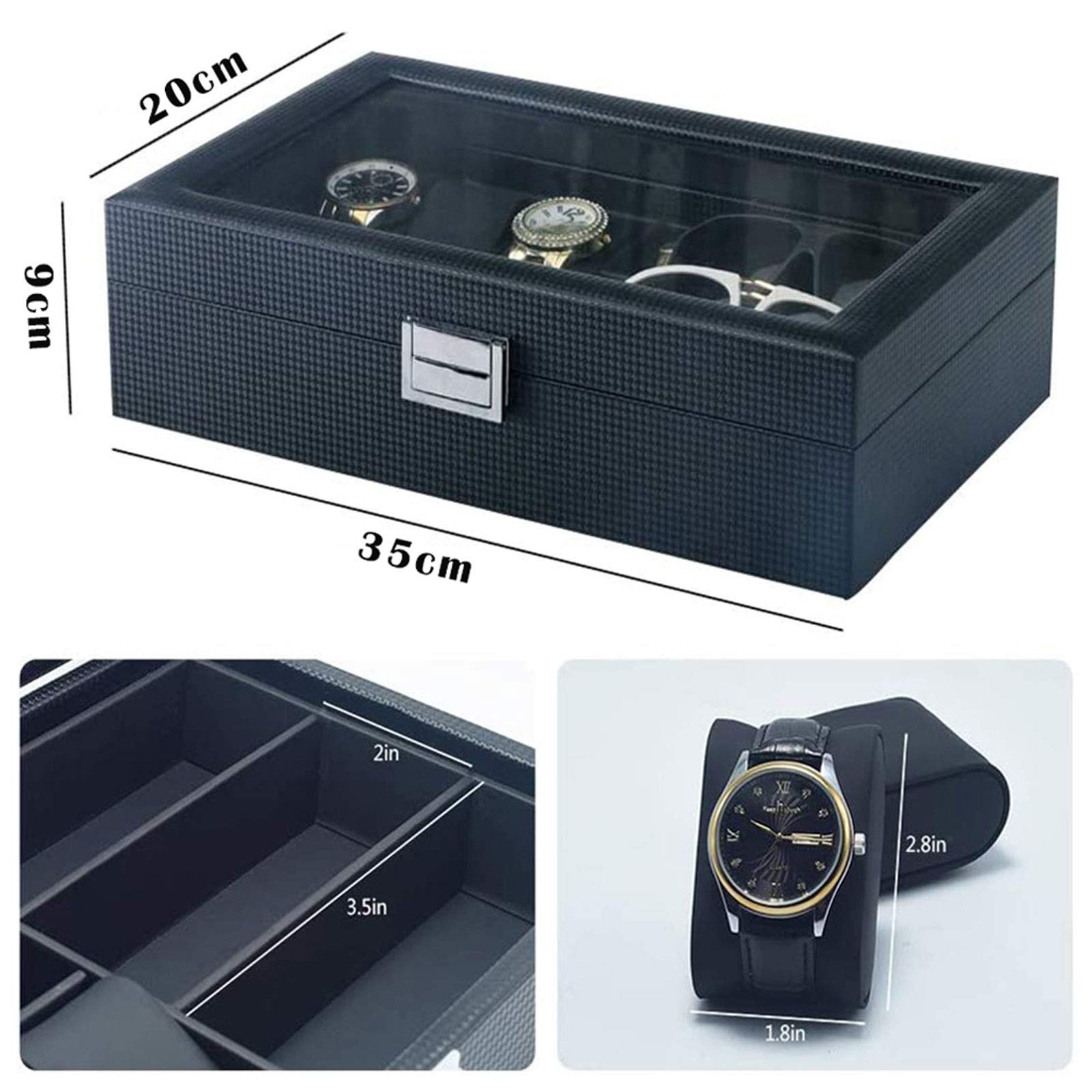 XJBTBA Skórzane pudełko włókna węglowego i gniazda okularów wyświetlacz Organizator skrzynek dla mężczyzn pudełka prezentowe z obserwacją biżuterii (kolor: brązowy)