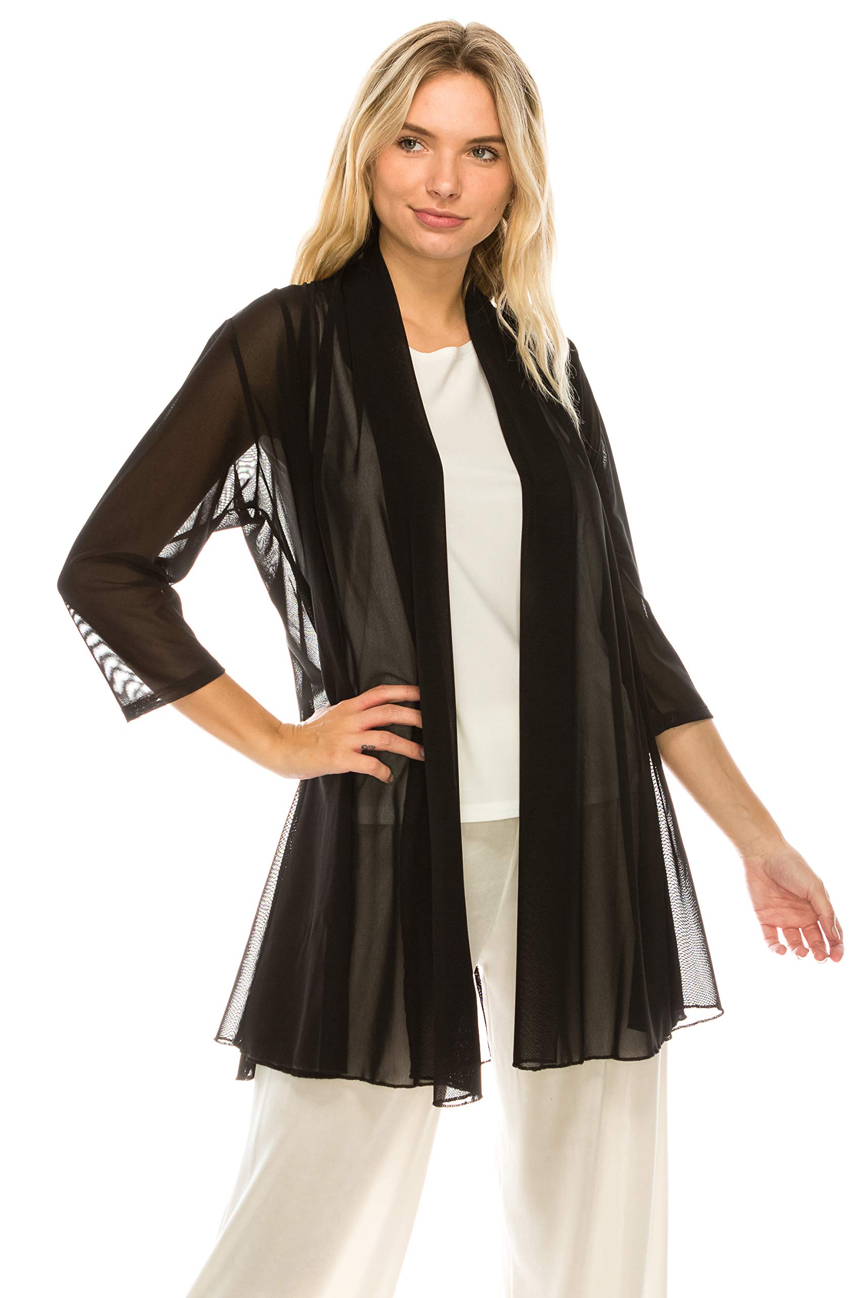 Jostar Women's Mesh Jacket Cardigan - 3/4 Sleeve Sheer Lightweight Open Front Princess Soft Drape Knit Sweater