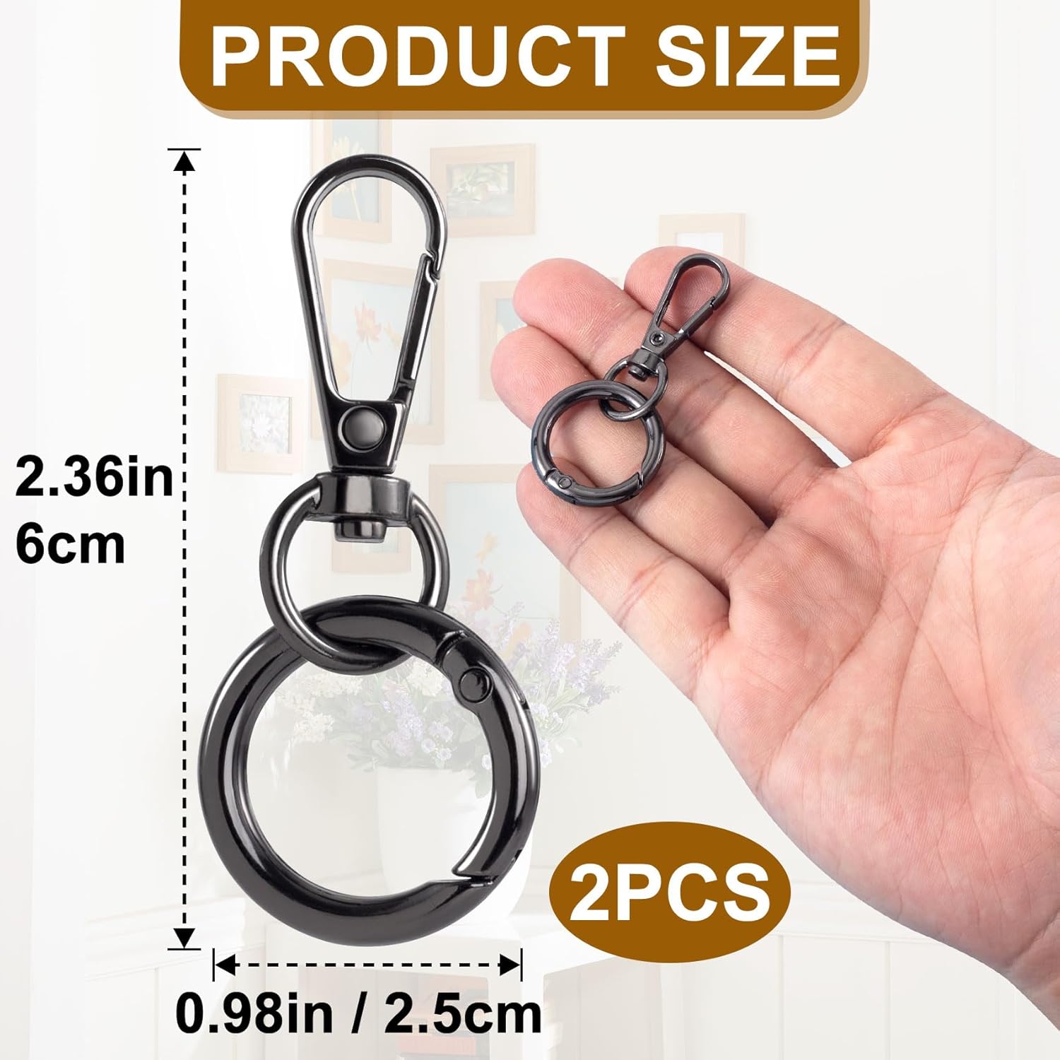 2 Pack Swivel Clasp Clip, Metal Lobster Claw Clasp with O Spring Ring, Snap Jewelry Clasps Keychain Ring Hook for Lanyards DIY Crafts- Black - Image 2