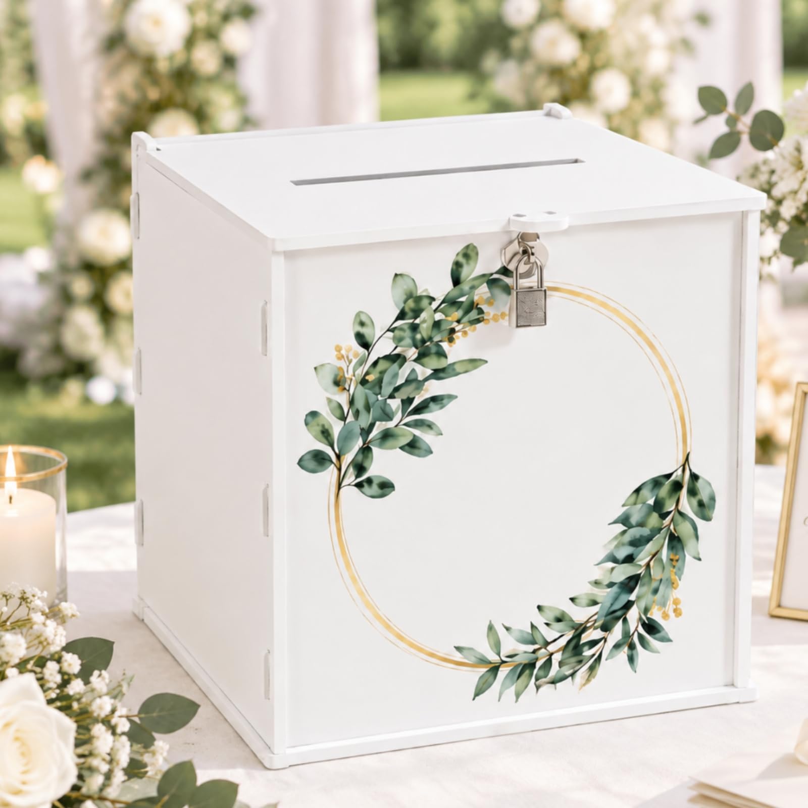 Boîte Mariage En PVC Serrure à Monter -même Urne Réception Cronne Feuilles Polyvalent pr Cérémonies Fêtes