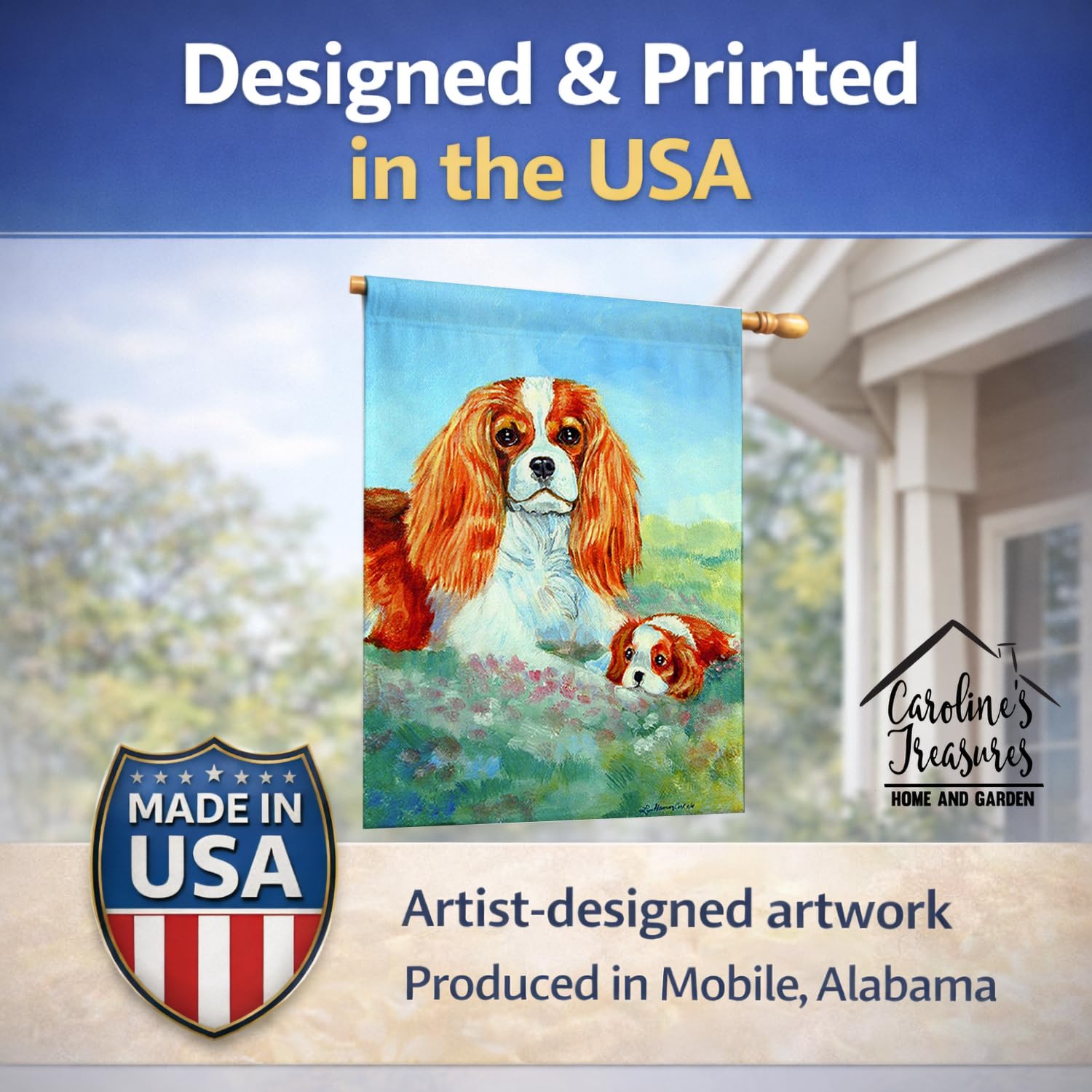Caroline's Treasures 7019CHF Bandiera Cavalier Spaniel Momma's Love su tela, misura grande, multicolore