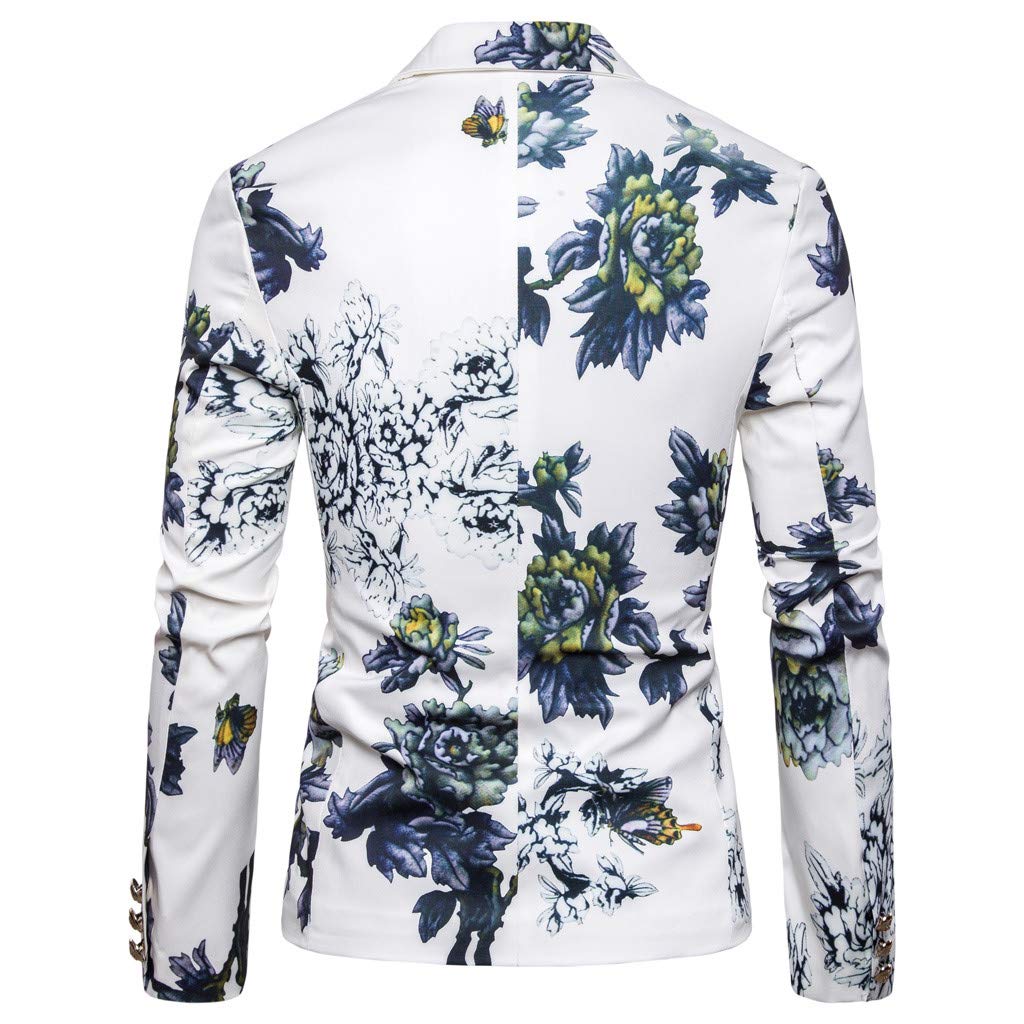 Blazer Mens Suit Jacket Slim Fit Vintage Printed One Button Floral Casual Outfits Sports Coat |White |3XL-picture-17