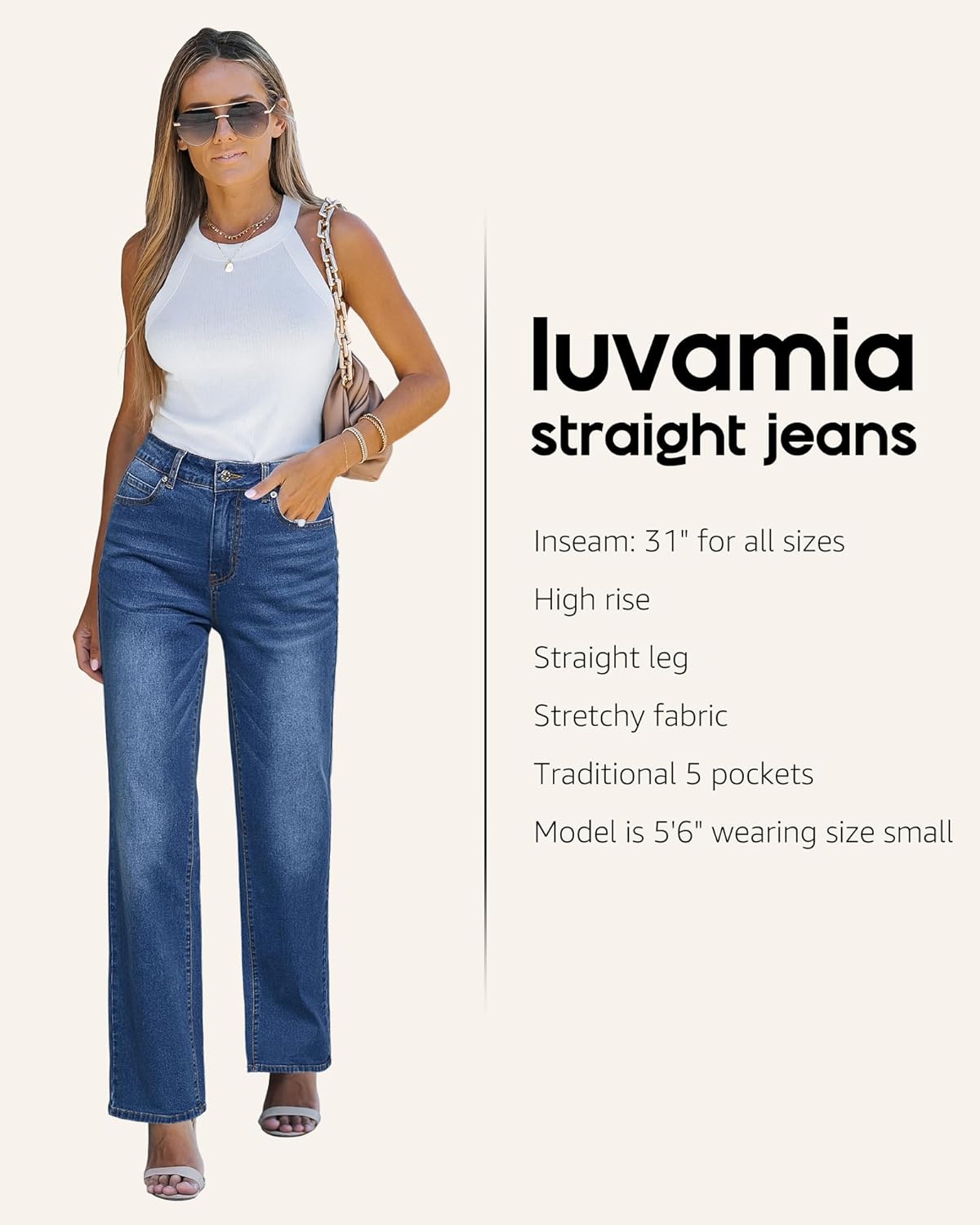 luvamia High Waisted Jeans for Women Trendy Baggy Straight Leg Stretchy Denim Jeans Work Trousers Pants 90s Loose Fit - Image 2