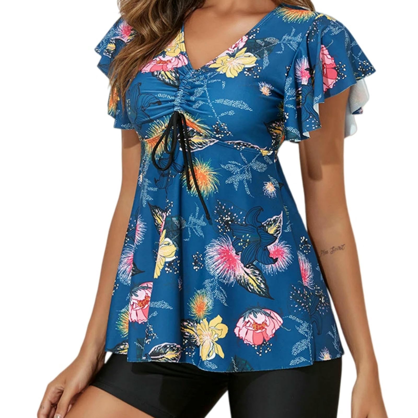 Traje de baño dos piezas mujer talla XL bañador cintura alta azul estampado floral