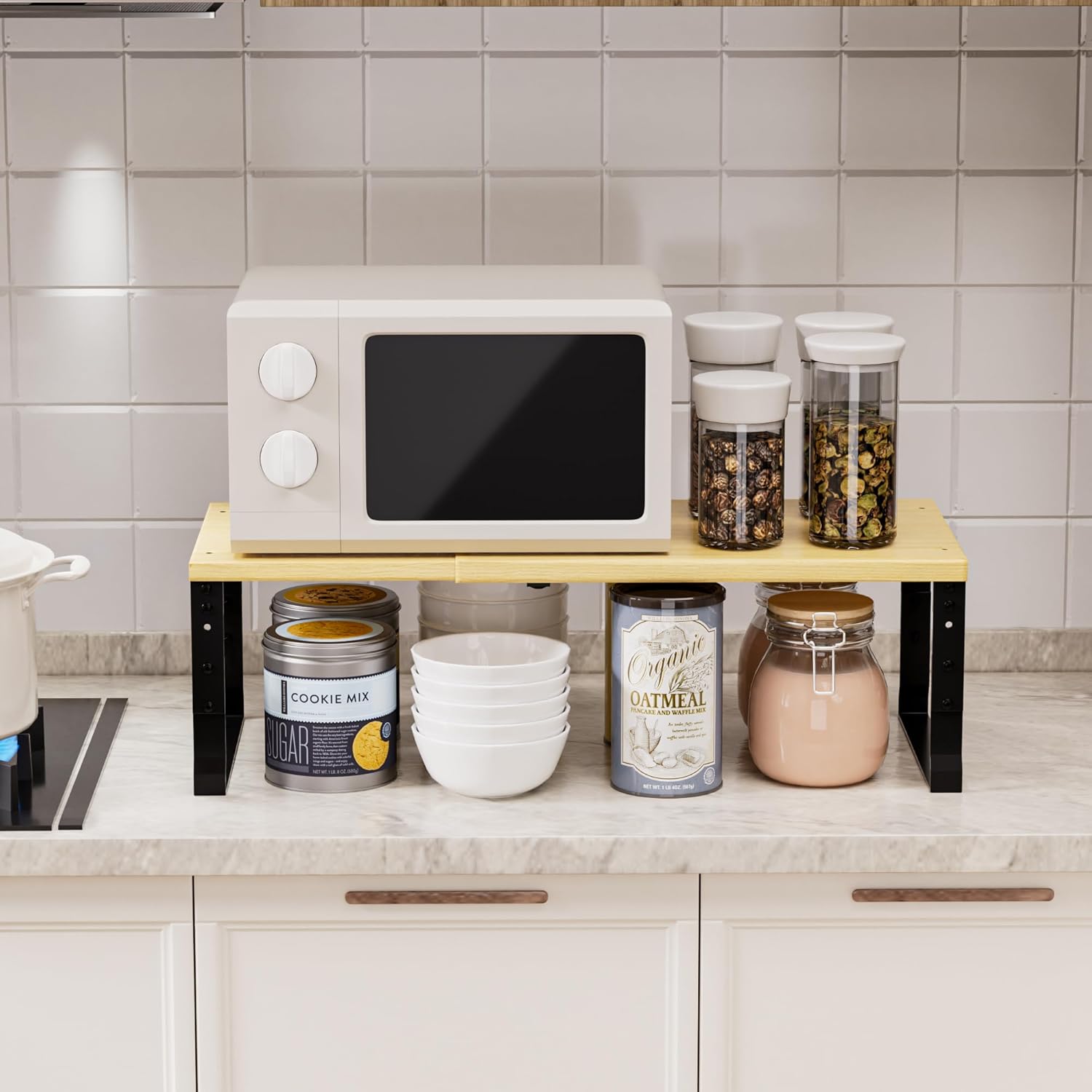 Adjustable Metal Shelving Unit, Stackable & Expendable Storage Rack for Home/Office/Kitchen, Space-Saving，Sturdy&Durable，Easy Assembly (1PACK/Large/Black/Burlywood