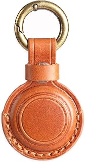 KEEPXYZ Genuine Leather AirTag Holder Keychain - Secure Protective Case with Double Lock, Key Rings for Apple AirTag - Brown