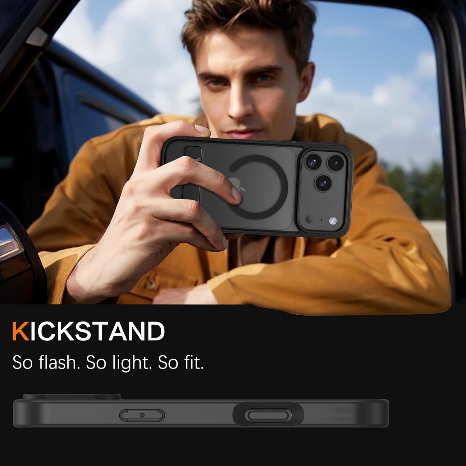 Telaso Case for iPhone 17 Pro, Compatible with Magsafe with Invisible Kickstand, Translucent Matte Back TPU Bumper Military Grade Protective Magnetic iPhone 17 Pro Phone Case, Black - Image 7