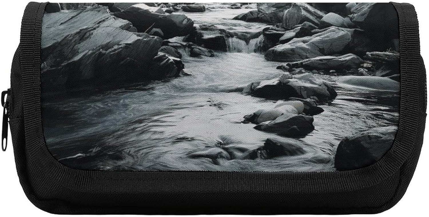 Pencil Pouch River And Gray Rocks Pencil Case for Men Women Cosmetic Bag Aesthetic Pen Bag for Office Multifunctional Bag Marker Pen Case