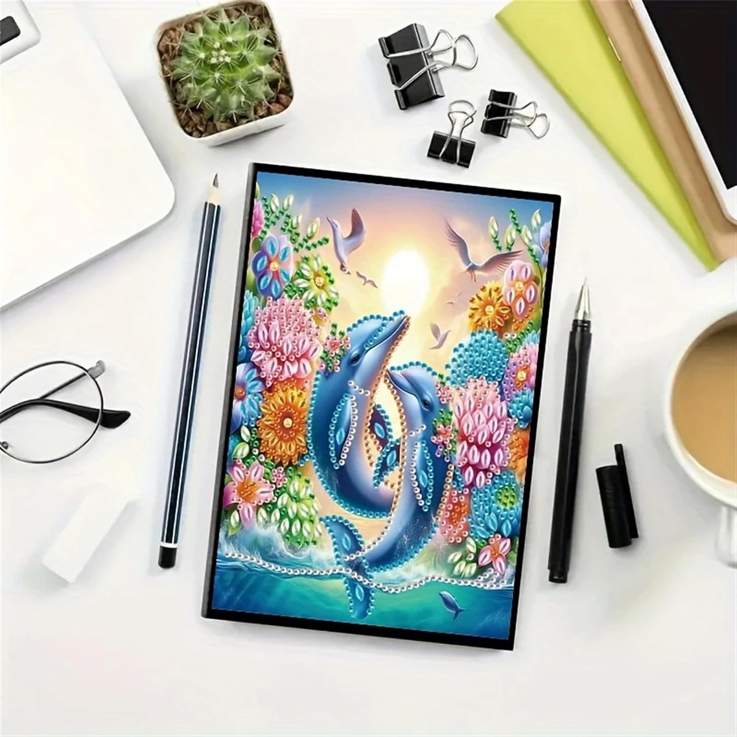 Dolphin Diamond Painting Notebook for Adults, A5 Diamonds Art Journal and DIY Sketchbook, Diamond Art Kit Supplies,Gift for Beginners, Craft Lovers, Artists. (Dolphin) image 3