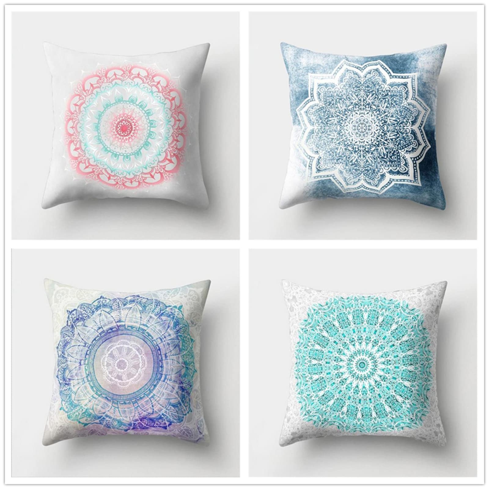 Mandala Cojines 55x55cm,Funda de Almohada de Moderna Decorativa Cojín Decorativo para Sofá,Decoración para Casa,Estampado por Ambos Lados Juego de 4 Exterior Cojines a115