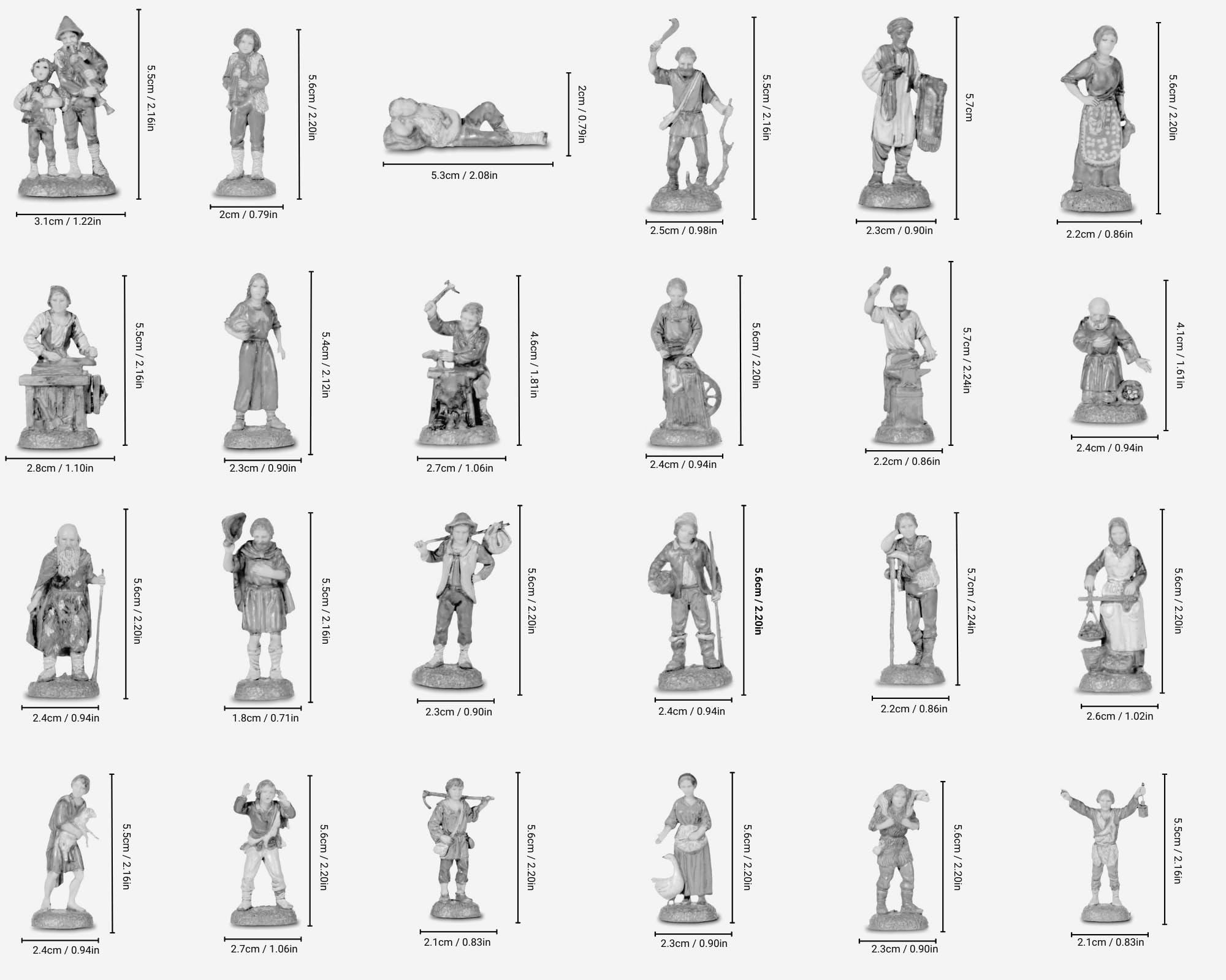 Moranduzzo Gruppo Pastori 24 Personaggi per Presepe da 6 cm – MINI 6 – Scala 1:32 – Statuine Indistruttibili Rifinite a Mano, Scultore M. Landi, Made in Italy