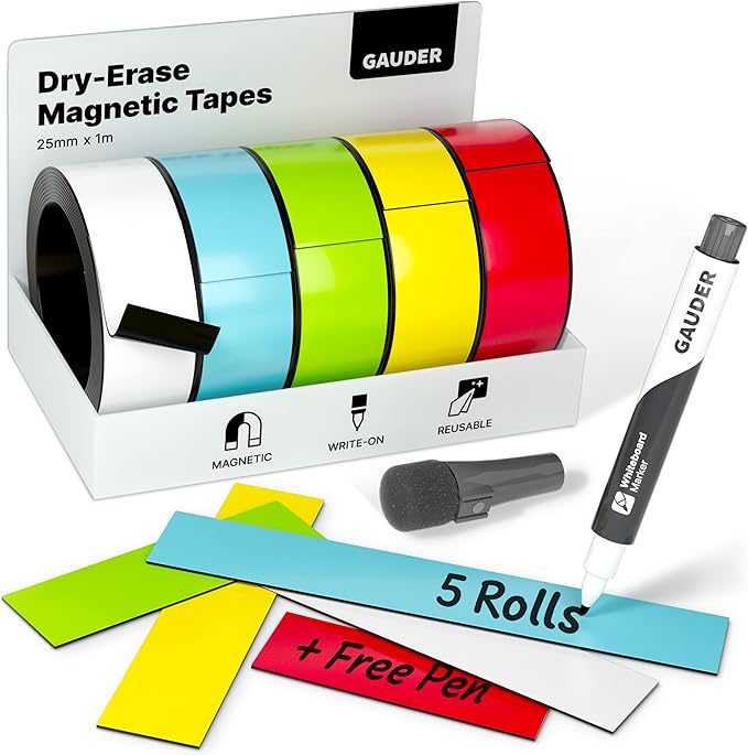 GAUDER 5 x Dry Erase Tape Strips Labels
