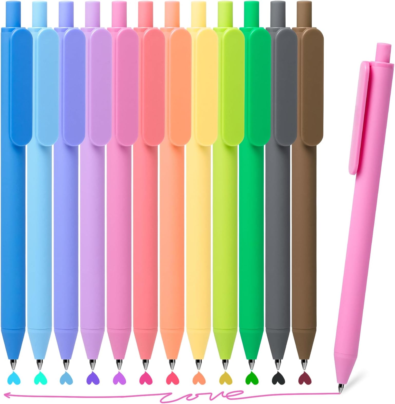Gel Pens 12 Colors Retractable Quick Dry Ink Pens Fine Point 0.7mm, Smoooth Writing Pens Multicolor for Journaling, Drawing, Doodling, and Note Taking, Multicolor, 12-Count