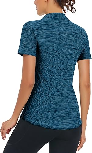 Vista 4 de Cucuchy - Camisa polo de golf con cuello en V para mujer, absorbe la humedad, para entrenamiento deportivo