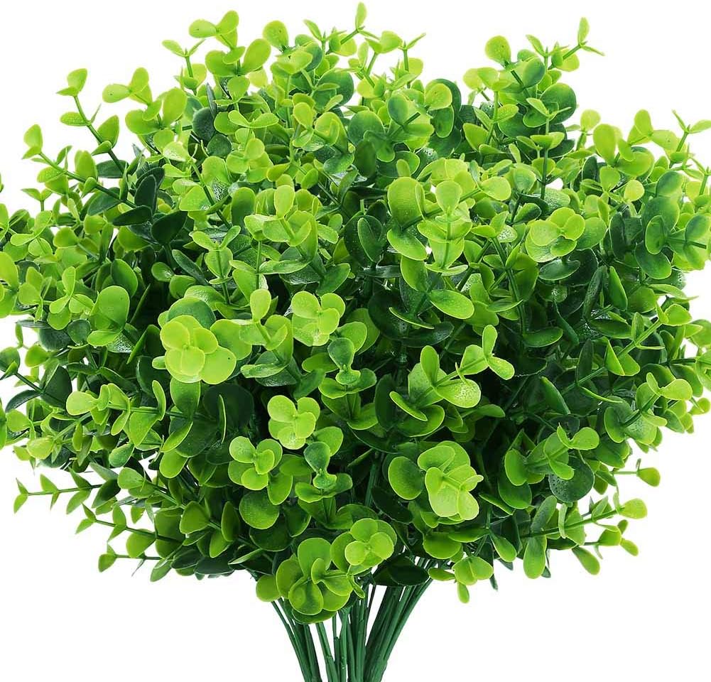 KLEMOO Artificial Boxwood Stems Fake Plant 6 Large Pieces
