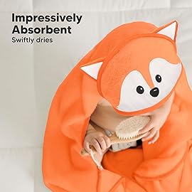 KeaBabies Hooded Baby Towel for Newborn - Viscose Derived from Bamboo Large Baby Bath Towels with Hood for Boys, Girls, Toddler, Extra Absorbent & Soft Newborn Bath Essentials (Fox, Petite)